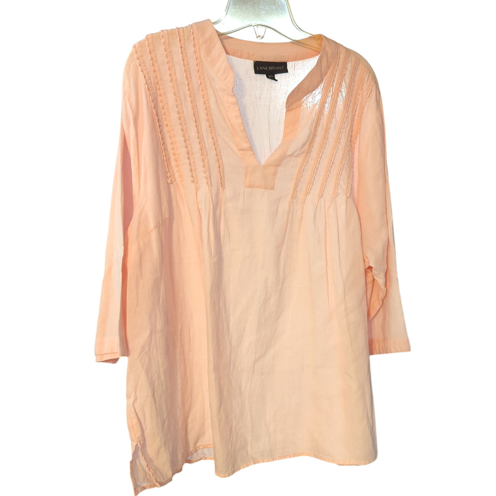 LANE BRYANT Blush Pink Boho Top Tunic V-Neck 3/4 Sleeve Plus Size 18/20